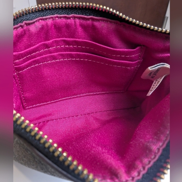 Coach Signature Brown & Fuchsia Zip Wristlet Clutch - Picture 5 of 6